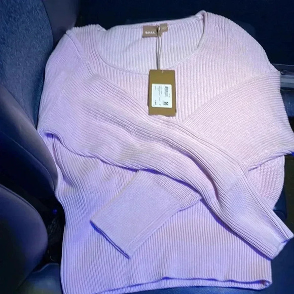 NWT Boss SCOOP-NECK FAVANNAH SWEATER IN COTTON SILK Pastel Pink M - Picture 4 of 7